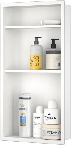 Miniatura 11 de Nicho de ducha de acero inoxidable de 24 x 12 pulgadas, cepillado, no necesita azulejos, nicho de pared con estantes dobles, estante de ducha