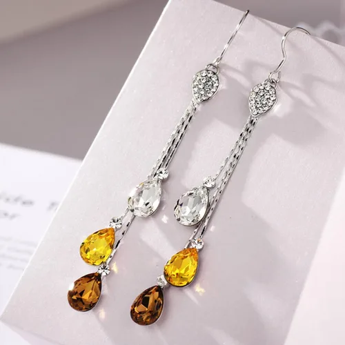 Miniatura 3 de Neoglory aretes colgantes de cristal hechos con elemento Swarovski, tres colores, 3.14 pulgadas
