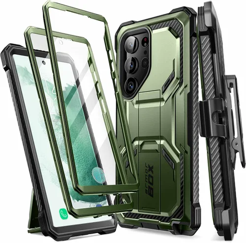 Miniatura 17 de i-Blason Armorbox - Funda para Samsung Galaxy S23 con soporte y clip para el cinturón, protector de pantalla integrado, 2 marcos frontales