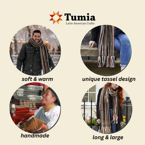 Miniatura 17 de Tumia LAC - Bufanda de lujo extra larga gruesa a rayas - Hecho a mano y muy cálido - Unisex