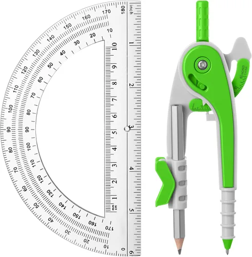 Miniatura 15 de EBOOT Juego de matemáticas de geometría para estudiantes, brújula de dibujo y transportadores de brazo oscilante transparente de 6 pulgadas, Azul
