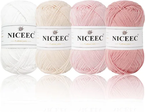 Miniatura 14 de NICEEC 4 madejas de hilo de algodón suave para bebé, 4 capas, manualidades DIY, peso fingering, hilo para manta para ganchillo y tejido, total 700