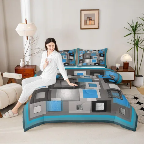 Miniatura 38 de Castle Fairy Juego de edredón con estampado azteca occidental, juego de ropa de cama geométrica a rayas marrones para niños y adolescentes