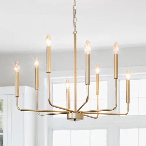 Miniatura 8 de Candelabro de 8 luces negras y doradas: candelabros estilo vela de 29.5 pulgadas con brazos de candelabro - Moderna lámpara de comedor de granja
