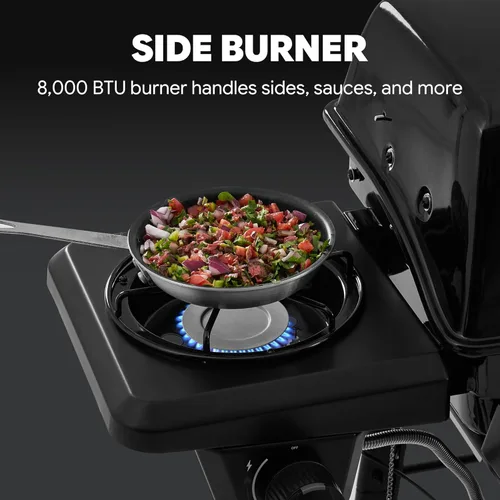 Miniatura 7 de Feasto Parrilla de gas propano de 3 quemadores con quemador lateral, cuerpo principal y tapa esmaltados de porcelana, parrilla de barbacoa