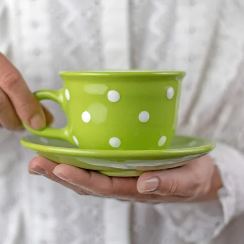 Miniatura 21 de City to Cottage Taza y platillo de café capuchino de cerámica grande de lunares blancos y negros hechos a mano de 12 oz/11.8 fl oz, cerámica