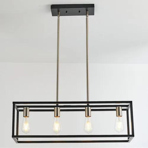 Miniatura 13 de Lámparas de Cocina para Comedor, Candelabros Rectangulares de Estilo Granja para Comedores, Lámpara Colgante Industrial de 5 Luces en Negro Mate