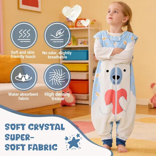 Miniatura 4 de MICHLEY - Saco de dormir para niños pequeños con pies, recién nacidos, bebés sin mangas, saco de dormir con cremallera de 2 vías, manta portátil Oso