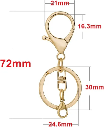 Miniatura 2 de 20 juegos de cierres de pinza de langosta con gancho y anillo plano dividido para llavero con clip de gatillo giratorio con pequeña pinza de Dorado