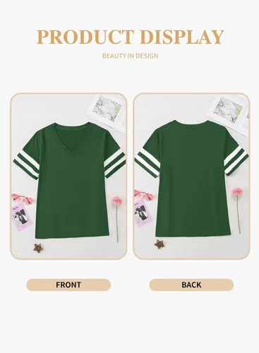 Miniatura 93 de Eytino Blusas de talla grande para mujer, cuello en V, manga corta, a rayas, casual, holgada, con bolsillo (1X-5X)