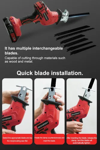Miniatura 7 de Sierra recíproca inalámbrica, 2 baterías de 2.0 Ah, velocidad variable inalámbrica, kit de cuchillas para corte de madera/metal/PVC RED4