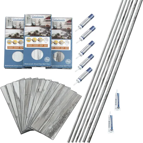 Miniatura 22 de Palisade Kit de azulejos de vinilo entrelazados impermeables para ducha y bañera en mármol Carrara de 23.2 x 11.1 pulgadas Mármol de Carrara