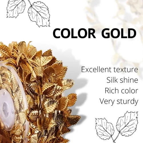 Miniatura 4 de Guirnalda de hojas de oro artificial de 10 yardas para manualidades, guirnalda de fiestas, bodas, enredaderas artificiales