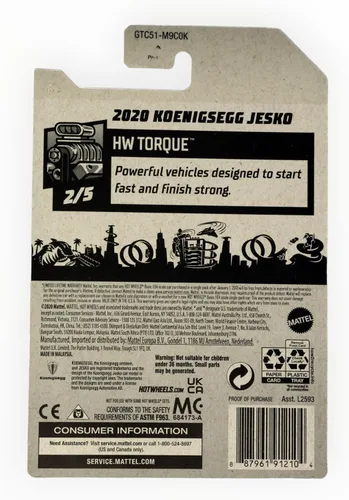 Miniatura 2 de Hot Wheels 2020 Koenigsegg Jesko, Torque 2/5 - blanco