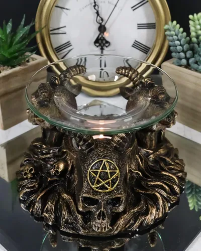 Miniatura 7 de Ebros Gift Paranormal Pagano Oculto Wicca Baphomet Sabbatic Cabras y Cráneo Demonio Imp Vela Quemador de Aceite Calor Calentador de Tarta Aroma
