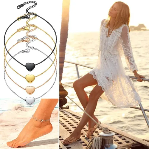 Miniatura 6 de U7 Tobilleras de corazón para mujer, de acero inoxidable, pulsera de tobillo con forma de corazón, impermeable, joyería de playa de verano