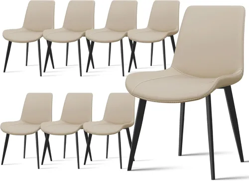 Miniatura 29 de Juego de 4 sillas de comedor, modernas sillas de comedor tapizadas de piel sintética con patas de metal resistentes y respaldo cómodo, sillas Marrón