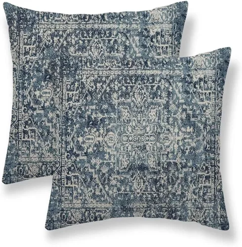 Miniatura 31 de Juego de 2 fundas de almohada bohemias de 16 x 16 pulgadas, color negro y marrón, fundas de almohada con patrón de alfombra étnica rústica, fundas