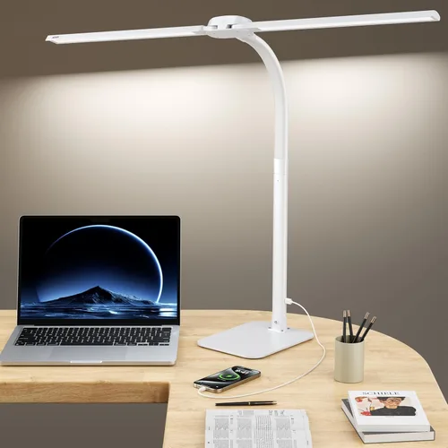 Miniatura 9 de Kary Lámparas LED de Escritorio para Oficina en Casa, Luz de Escritorio Alta con Base, Cuello de Ganso Flexible de Altura Ajustable con 5 Niveles