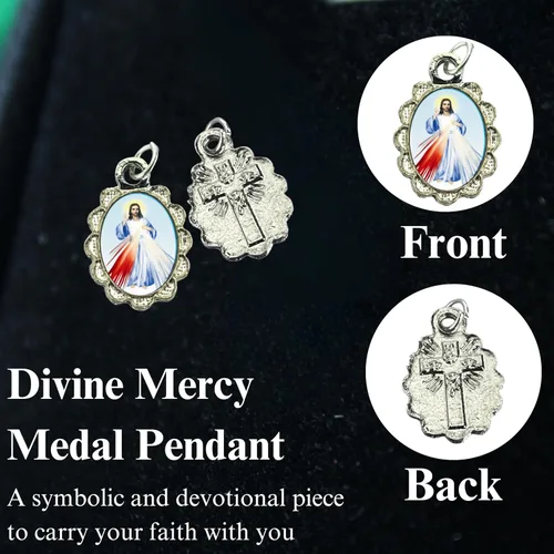 Miniatura 5 de Catholica Shop Colgante de medalla pequeña en tono plateado para ropa religiosa católica - Jesús, María y Santos, paquete de 6