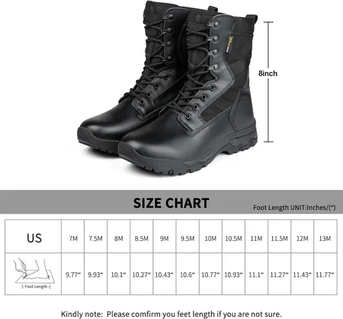 Miniatura 7 de FREE SOLDIER Botas tácticas para hombre de 8 pulgadas, ligeras, botas de combate duraderas, botas de trabajo militares de gamuza duradera, botas