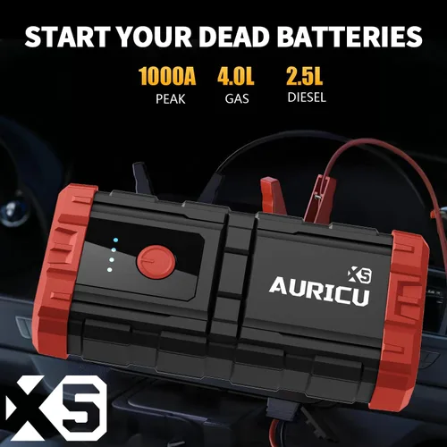Miniatura 2 de X5 1000A Jump Starter Paquete de refuerzo de batería de litio de 12 V, caja de salto portátil, banco de energía y cables de puente para motores