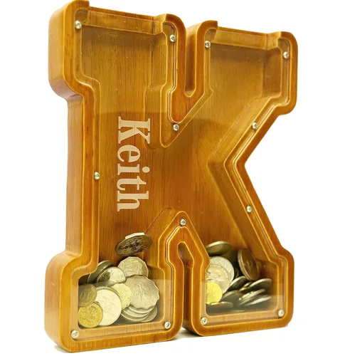 Miniatura 2 de Hucha Personalizada de Madera con Alfabeto - Hucha para Niños - Hucha para Niños y Niñas - Hucha de Monedas - Banco - Puede Usarse como Regalo