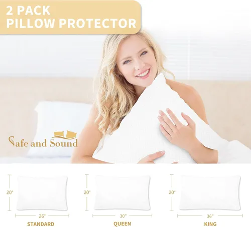 Miniatura 5 de Safe and Sound Protector de almohada impermeable con cremallera, funda de almohada suave y transpirable de microfibra tamaño estándar, funda