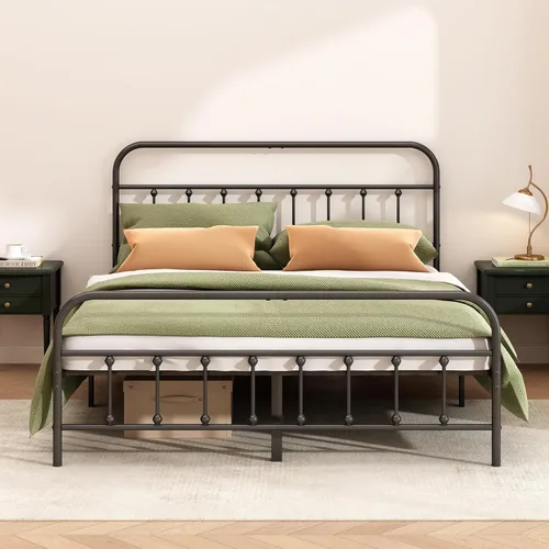 Miniatura 11 de Kujielan Marco de cama de metal: marco de cama individual estructuralmente estable con listones de acero resistente, no necesita somier para una