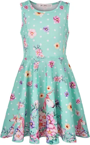 Miniatura 2 de LaBeca - Vestido sin mangas o de manga larga para niñas, vestidos casuales con diseño de unicornio o sirena para niñas pequeñas o grandes