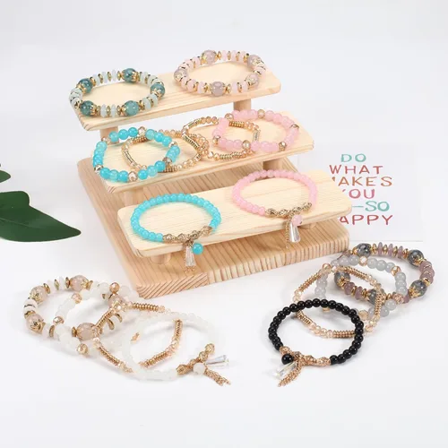 Miniatura 4 de Twinfree Pulseras bohemias para mujer, pulsera elástica de cuentas de colores multicapa con dije de joyería