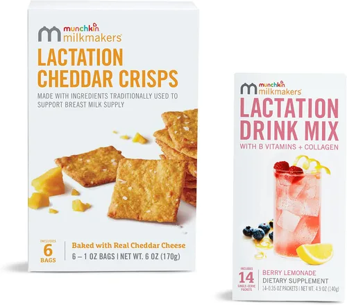 Munchkin® Milkmakers® - Suplemento de mezcla de bebida para lactancia con vitamina B y cardo mariano, 14 unidades y patatas fritas de cheddar para
