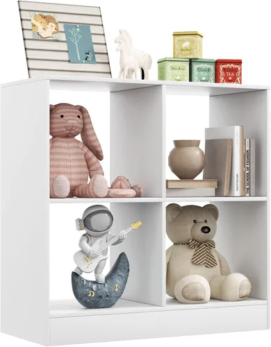Costzon Organizadores y almacenamiento de juguetes, estantería de madera blanca de 4 cubos para niños para libros, organización de exhibición de
