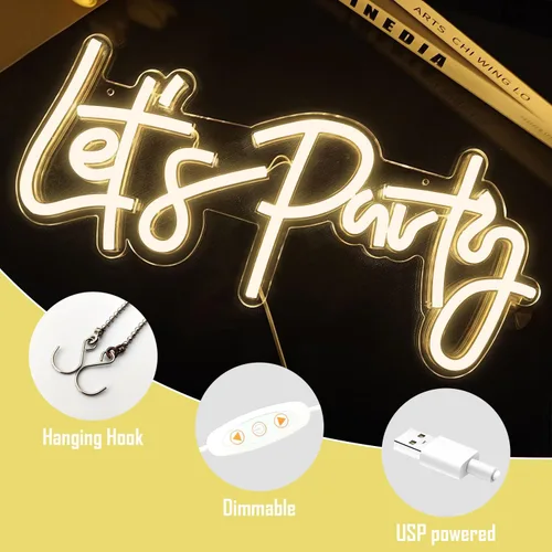Miniatura 6 de Letreros de Neón Let's Party Regulables Letrero de Luz de Neón para Decoración de Pared 16''x 7'' Letrero de Neón LED con Palabras Luces Decorativas