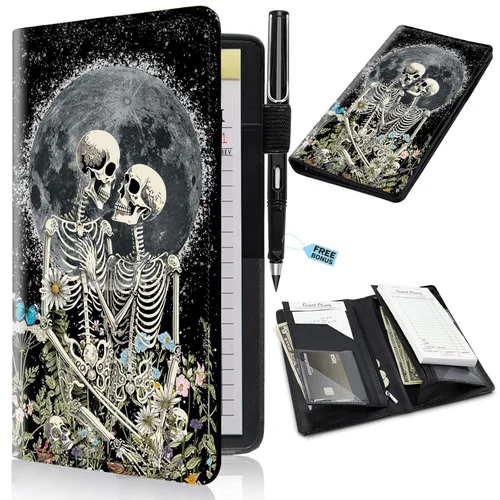 Miniatura 44 de Libros de servidor para camareras con bolsillo con cremallera – Libro de camarera gótico pastel con calavera de bruja, organizador de dinero