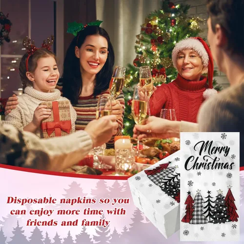 Miniatura 3 de Cholemy 200 servilletas de mano desechables de papel de 2 capas, servilletas de mano de árbol de Navidad, bola de árbol de Navidad, diseño de Papá