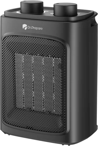 DR.PREPARE Calentador de espacio pequeño de 1500 W para uso en interiores, calentador eléctrico de cerámica PTC portátil con termostato, protección