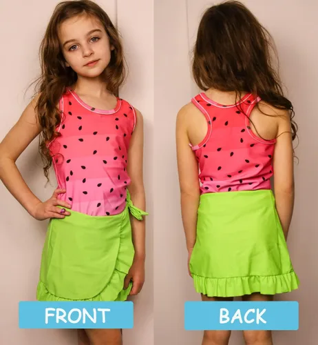 Miniatura 19 de Traje de baño tankini de 3 piezas para niñas, lindo bikini con salida de baño con falda de playa de 5 a 16 años