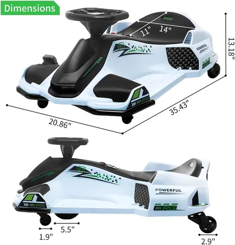 Miniatura 5 de Coche de deriva eléctrico de 12 V, para niños, velocidad variable alta/baja con 5 ruedas, música incorporada, luz LED delantera y trasera, alarma