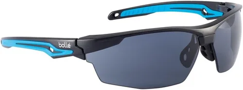 Bollé Safety 40302, gafas de seguridad Tryon Platinum®, montura negro/azul, lentes ahumadas, universales