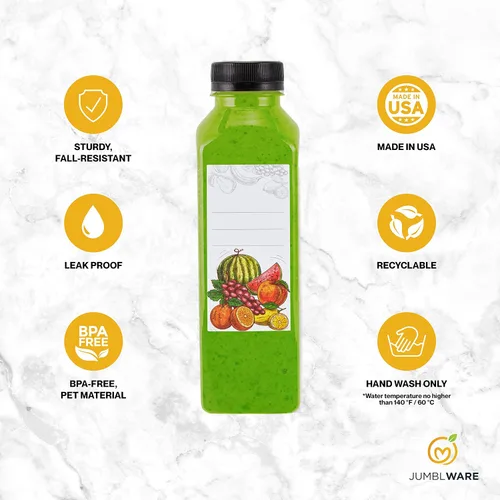 Miniatura 2 de JumblWare Juego de 40 botellas reutilizables de jugo de plástico transparente de 16 onzas con embudo, cepillo de limpieza y etiquetas