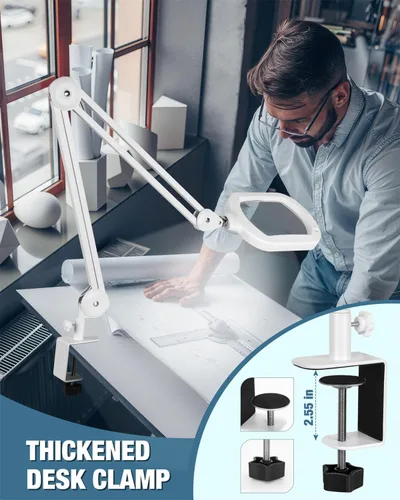 Miniatura 5 de Lupa 10X con luz y soporte, lámpara de pie rectangular grande con lente de vidrio óptico con base rodante de 5 ruedas, 5 modos de color LED