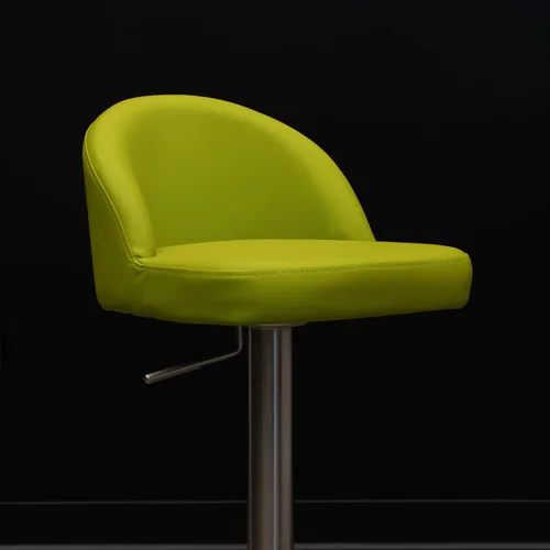 Miniatura 6 de ZURI Taburete de bar moderno Mimi suave verde lima, asiento de cuero sintético, acero inoxidable cepillado altura ajustable