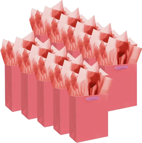 Miniatura 24 de qiqee 10 mini bolsas de regalo color verde frijol con asas de papel de seda de 6.3 x 4.7 x 2.4 pulgadas, tamaño pequeño para regalos de fiesta