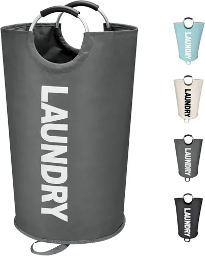 Maxsilan - Cesta de lavandería grande de 90 l, cesta de ropa independiente y alta, bolsa de lavandería plegable, color gris oscuro