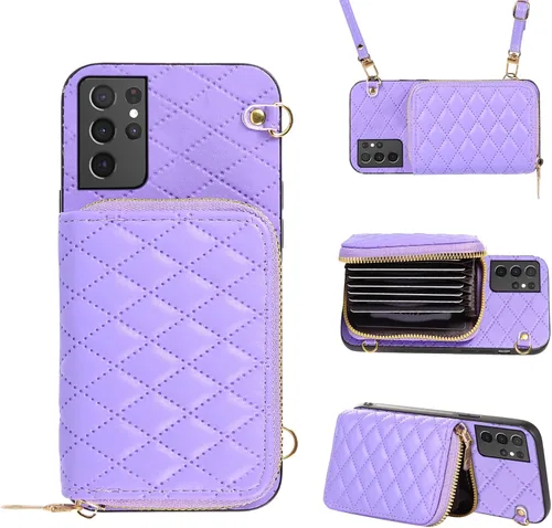 Miniatura 29 de Funda cartera desmontable con correa cruzada para Samsung Galaxy S20 FE 5G 6.5 pulgadas con cremallera, múltiples ranuras para tarjetas, soporte