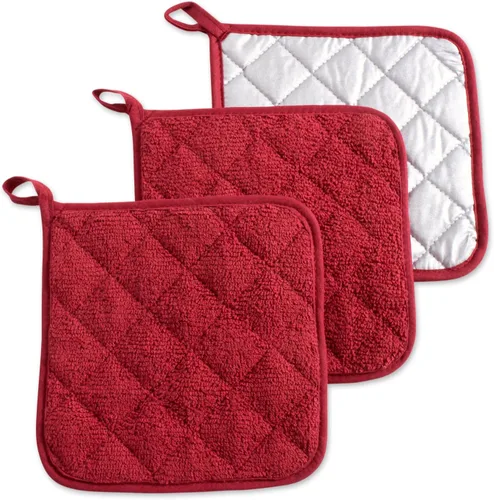 DII - Agarradera acolchada, 100% algodón, colección Terry básica, rojo granero, 3 piezas