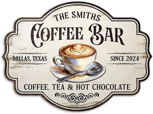Miniatura 10 de THUYPT Letrero de Café Personalizado, Placa de Letrero de Café de Madera para Colgar en la Pared Decoraciones de Bar de Café, Estación de Café