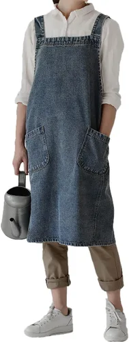 Miniatura 20 de Delantal Tobyan de Mezclilla de Algodón Suave - Delantal Unisex Ajustable con Babero de 5 Bolsillos Perfecto para Cocinas ZD-azul