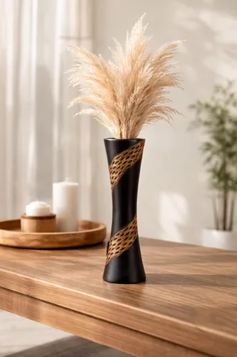 Miniatura 4 de AeraVida Jarrón de madera de árbol de mango en espiral grabado a mano tallado a mano para estante de mesa y decoración del hogar